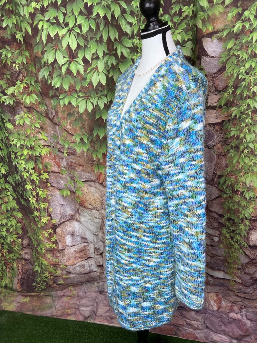 J. JILL Marled Blue Longline Open Cardigan, L - Picture 4 of 10